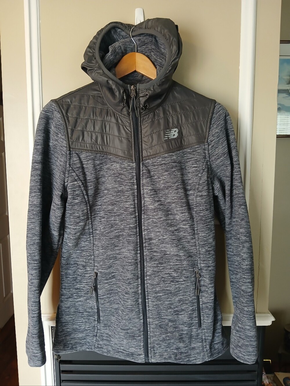 New Balance Dark Gray Heathered Hooded Zip Jacket Women's Size Medium